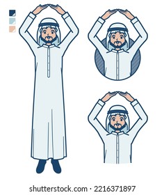 A arabian man in white costume with Making a circle with arms images.It's vector art so it's easy to edit.