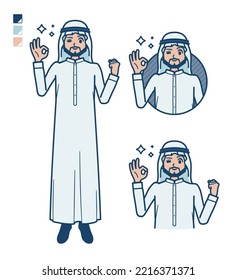 A arabian man in white costume with OK sign images.It's vector art so it's easy to edit.