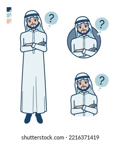 A arabian man in white costume with Question images.It's vector art so it's easy to edit.