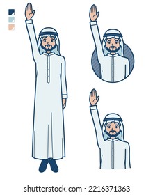 A arabian man in white costume with raise hand images.It's vector art so it's easy to edit.