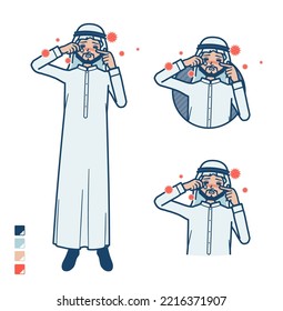 A arabian man in white costume with Suffer from pollen allergy images.It's vector art so it's easy to edit.