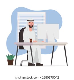 Arabian Man Work From Home, Stay in Home Illustration