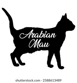 Arabian Mau cat silhouette, cat, cat breeds, logo, vector, silhouette,  animal, illustration, icon, sign, design, black, symbol, pet, love
