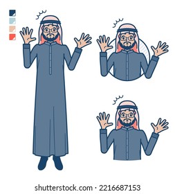 A arabian middle man in Black costume with surprised images.It's vector art so it's easy to edit.