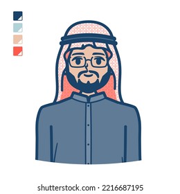 A arabian middle man in Black costume with upper body images.It's vector art so it's easy to edit.