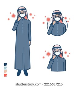 A arabian middle man in Black costume with Put on a mask and cough images.It's vector art so it's easy to edit.