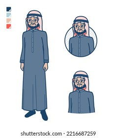 A arabian middle man in Black costume with Looking sideways images.It's vector art so it's easy to edit.