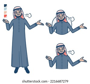 A arabian middle man in Black costume with Discouraged images.It's vector art so it's easy to edit.