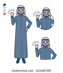 A Arabian Middle Man In Black Costume With Fist Pump Images.It's Vector Art So It's Easy To Edit.