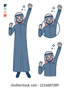 A Arabian Middle Man In Black Costume With Fist Pump Images.It's Vector Art So It's Easy To Edit.