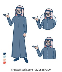 A arabian middle man in Black costume with Explanation images.It's vector art so it's easy to edit.