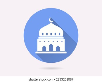 Icono de construcción de mezquita árabe. Ilustración simple con sombra larga para diseño gráfico y web.
