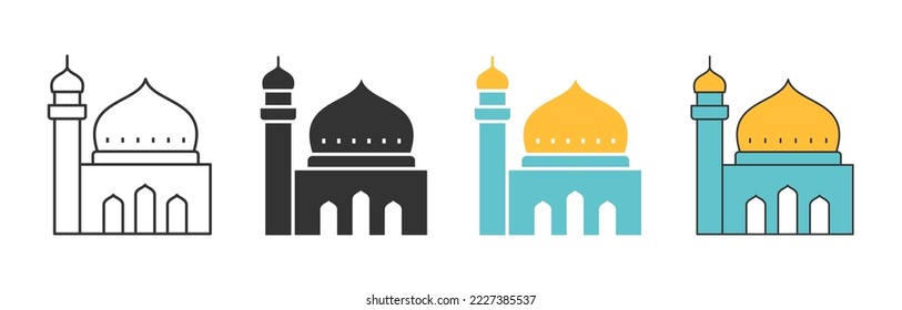 Icono de la mezquita árabe. Ilustración vectorial negra aislada en fondo blanco.