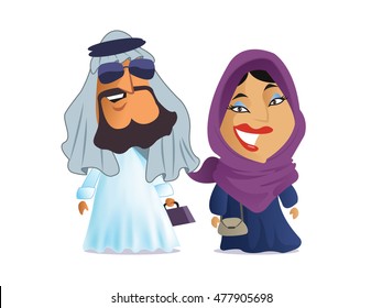 Arabian Muslim couple vector characters.