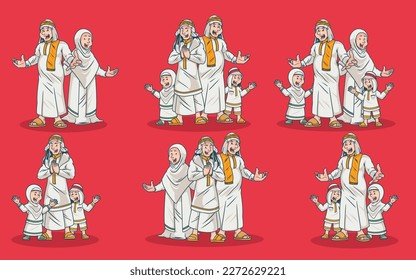 arabian muslim Family Character Design Vector for Ramadan Illustration