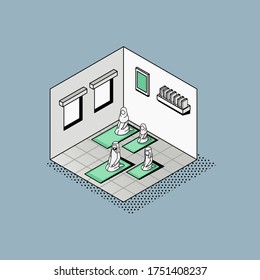 Arabian Muslim Family Praying Together At Home Isometric Illustration