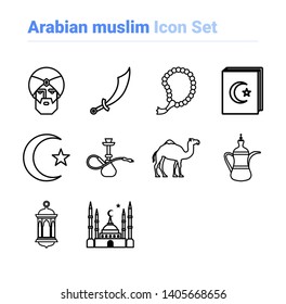 Arabian muslim icon set of outline types. Isolated vector sign symbols. Icon pack.