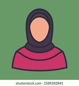 Arabian muslim woman flat colr icon. Traditional muslim young female faceless avatar vector illustration. 