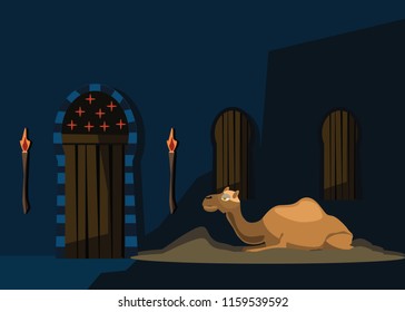 Arabian night and camel vector illustration 