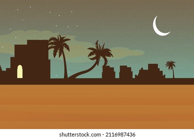 Arabianische Nacht in der Wüste. Vektorgrafik