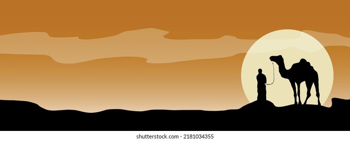 arabian nihgt banner with camel, vector background, digital landscape