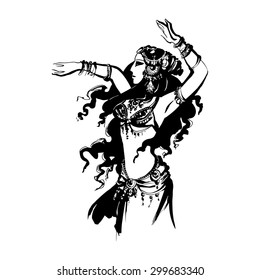 Arabian oriental  bellydance, vector dancing woman, 
tribal dance