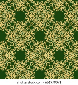 arabian oriental seamless geometric pattern. vector illustraion. gold, green color.