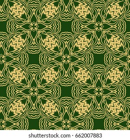 arabian oriental seamless geometric pattern. vector illustraion. gold, green color.