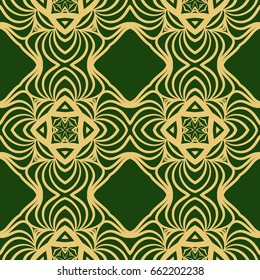 arabian oriental seamless geometric pattern. vector illustraion. gold, green color.