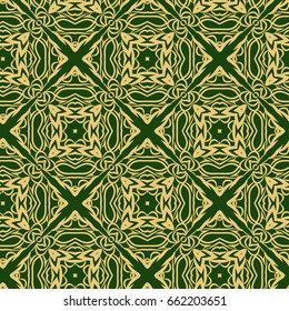 arabian oriental seamless geometric pattern. vector illustraion. gold, green color.