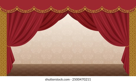 Arabian pattern stage curtain background illustration_red_16:9