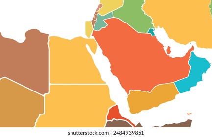 Mapa político de los países de la península arábiga con fronteras nacionales y países únicos. estilo colorido moderno. para diseños de Sitio web, fondo, educación, preciso, personalizable, viajes por todo el mundo.