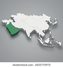 Arabian Peninsula location within Asia 3d isometric map