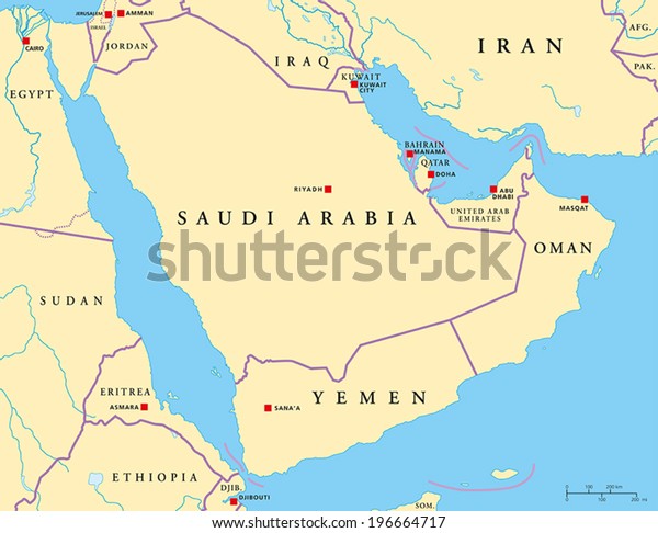 Arabian Peninsula Political Map Capitals National Stock Vector (Royalty ...