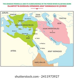 La Península Arábiga y sus alrededores durante el nacimiento del Islam.