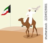 Arabian people with pets Eagle. In style Cartoon flat Vector Illustration