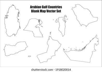 Arabian Or Persian Gulf Countries Map Blank Outline Vector Icon Set For Middle East Concepts. 