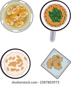 Arabian ramadan cuisinefood, hand drawn outline illustration