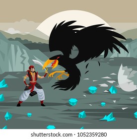 arabian sailor adventurer fighting giant bird