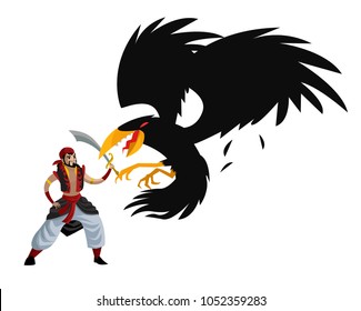 arabian sailor adventurer fighting giant bird