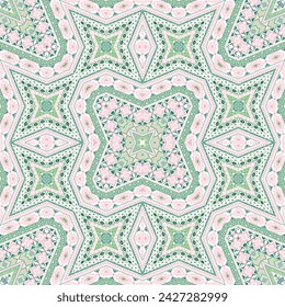 Arabian seamless ornament vector design. Arabesque geometric background. Rug print in ethnic style. Embroidery motifs in indian style.
