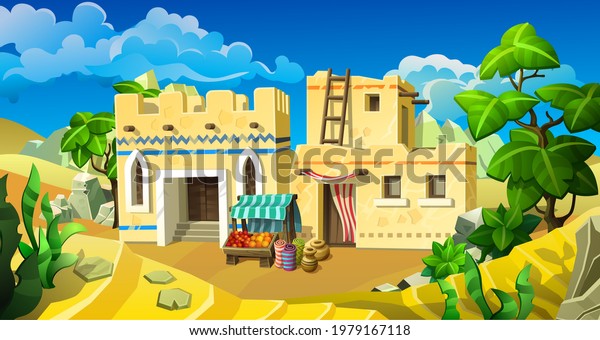 Arabian Small Village Stone Houses Middle Stock Vector (Royalty Free ...