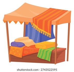 Arabian souk fabric store tent. Luxury rugs and carpets stall