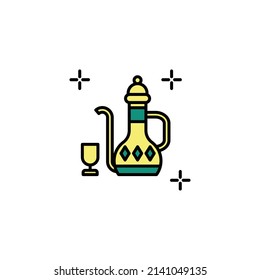 Arabian Teapot Filled Color Icon - Ramadan and Eid Mubarak Icon Concept Vector Illustration.