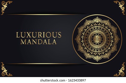 Arabian trendy Luxurious Black And Gold Decorative Arabian Mandala Background Design