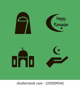 arabian vector icons set mosque, hand islam sign, happy ramadan and arab woman
