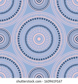 Arabian vintage motifs seamless pattern. Circle medallion mandala geometric tiles. Fabric print template. Retro fashion pattern. Trendy circular seamless ornament. Henna mandala design.