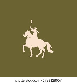 Arabian warrior knight logo featuring a traditional Middle Eastern horseman holding a spear while riding a noble horse.
This minimal and elegant flat illustration is inspired by Arabian heritage, desert cavalry, and historic Islamic and Middle Eastern warriors. The clean silhouette style and earthy color palette make this design ideal for logos, emblems, brand identities, packaging, apparel, posters, tattoos, game assets, book covers, and cultural or heritage-themed projects.

The artwork conveys strength, honor, bravery, leadership, and tradition, making it suitable for modern brands seeking a timeless, historical, or luxury aesthetic. Perfect for use in vector logos, icons, banners, badges, stamps, and stock illustrations related to Arabian culture, desert themes, medieval warriors, or equestrian symbolism.