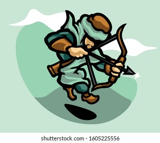 Arabian warriors with arrow, Islamic archer, Islamic warrior, Islamic cartoon vector illustration