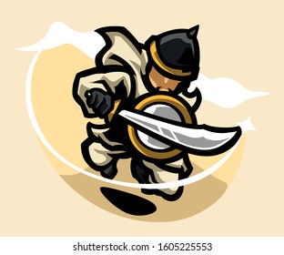 Arabian warriors with swords and shield, Islamic warriors, Islamic cartoon vector illustration